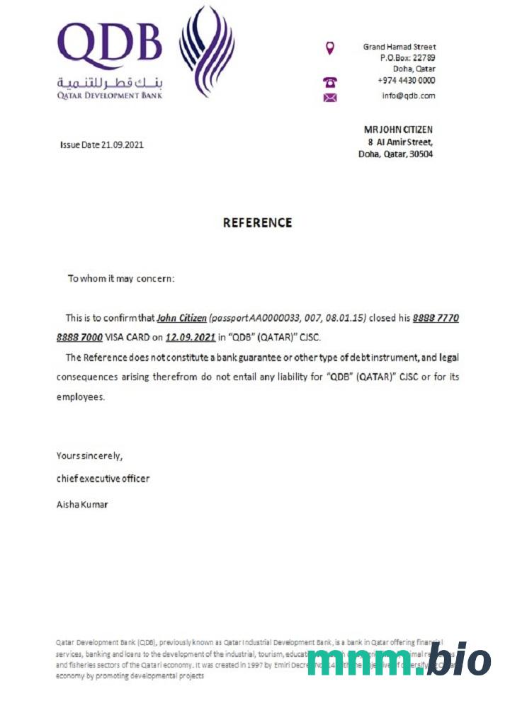 Przykład zamknięcia Banku Rozwoju kataru w formatach Word i PDF